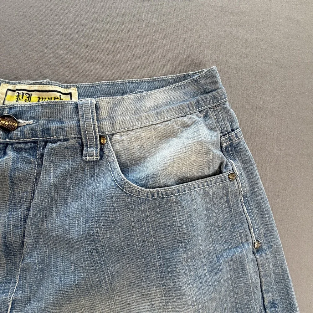 Vtg PJ Mark Denim Shorts Mens 36 Blue Light Wash Baggy Distressed 13 Inseam Y2K